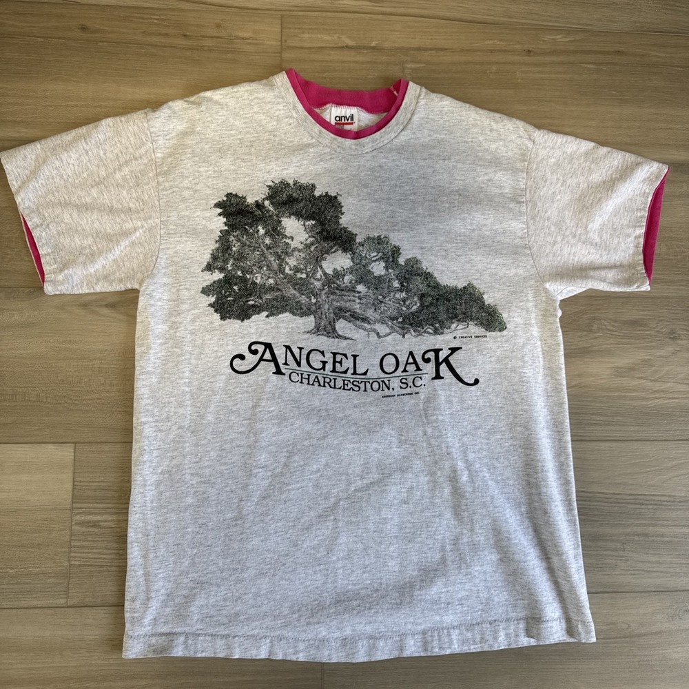 Vintage Single Stitch Charleston, SC Angel Oak Anvil T-Shirt Sz L Made In USA
